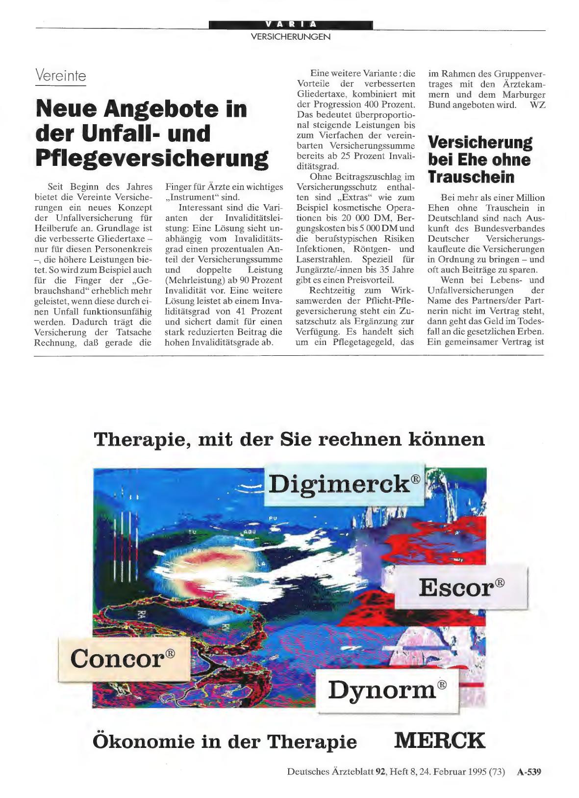 Vorschauseite 1: Vereinte: Neue Angebote in der Unfallund Pflegeversicherung