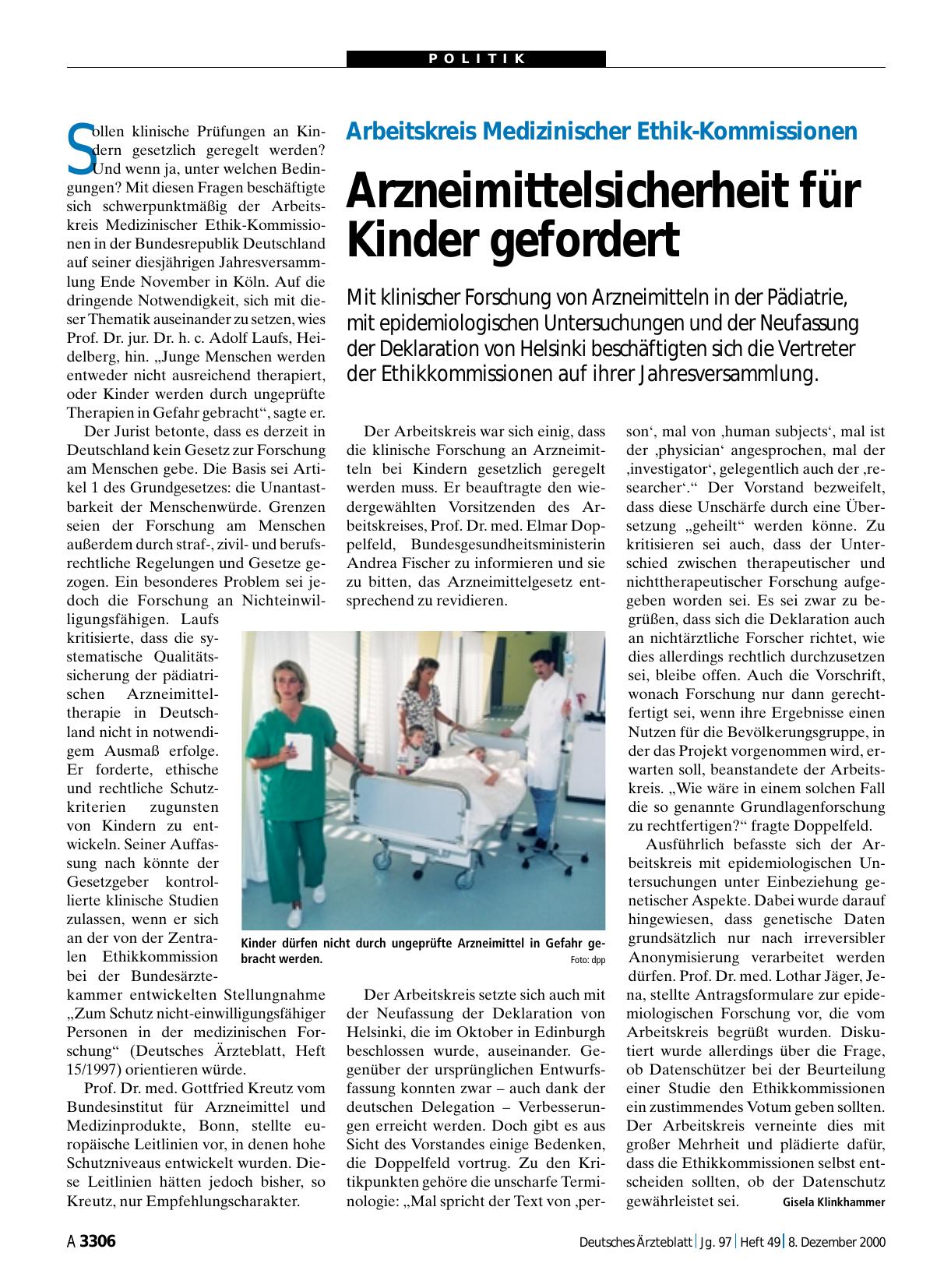 Vorschauseite 1: Arbeitskreis Medizinischer Ethik-Kommissionen: Arzneimittelsicherheit für Kinder gefordert