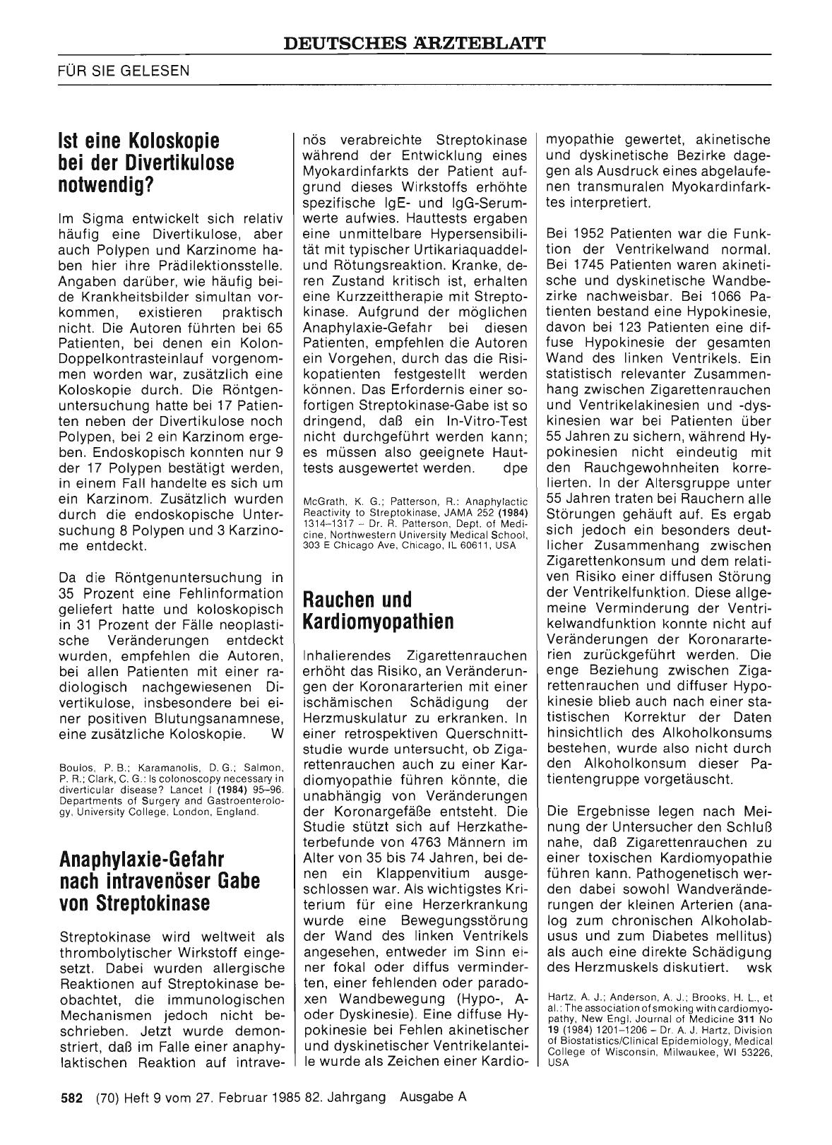 Vorschauseite 1: Anaphylaxie-Gefahr nach intravenöser Gabe von Streptokinase