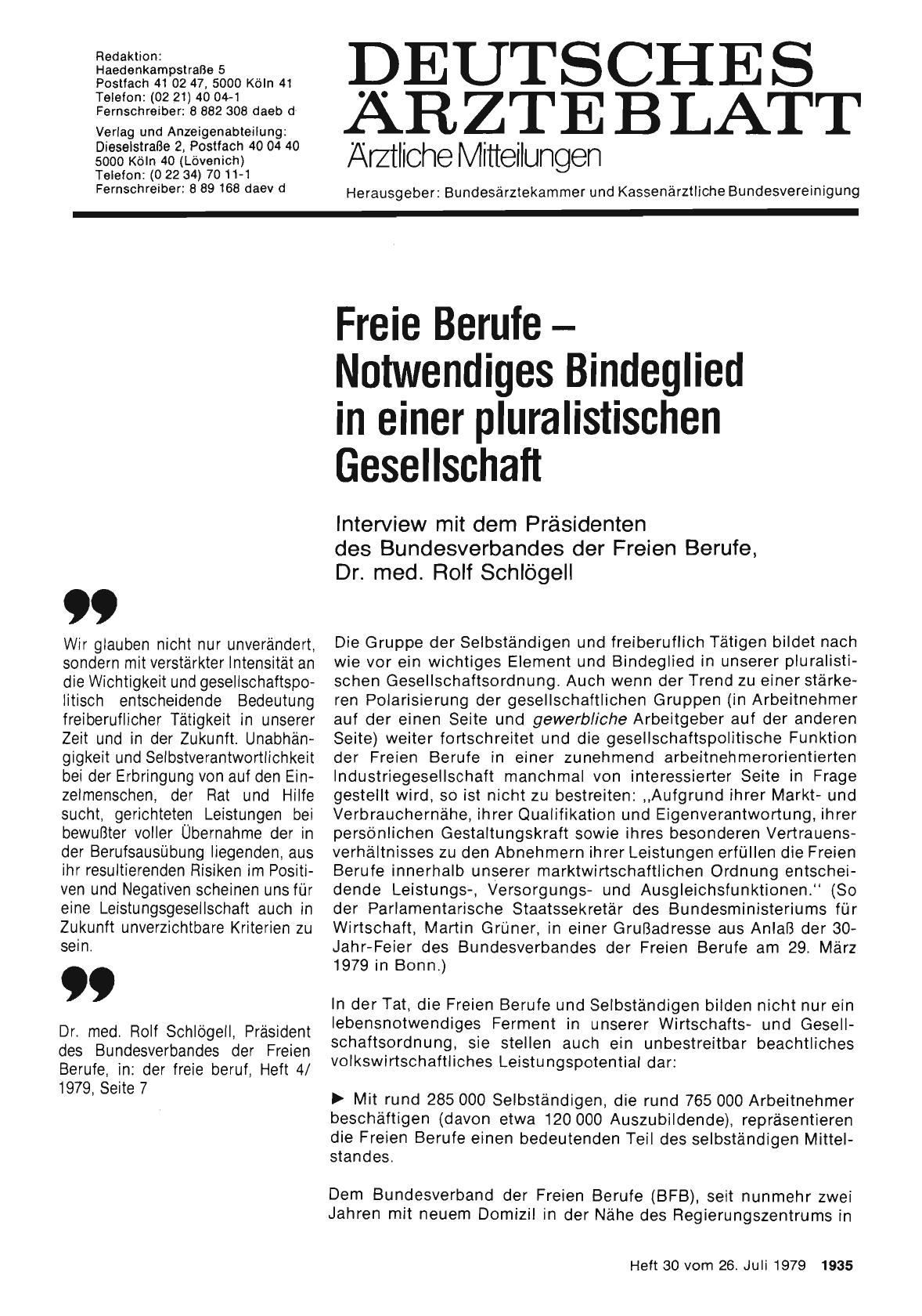 Vorschauseite 1: Freie Berufe - Notwendiges Bindeglied in einer pluralistischen Gesellschaft