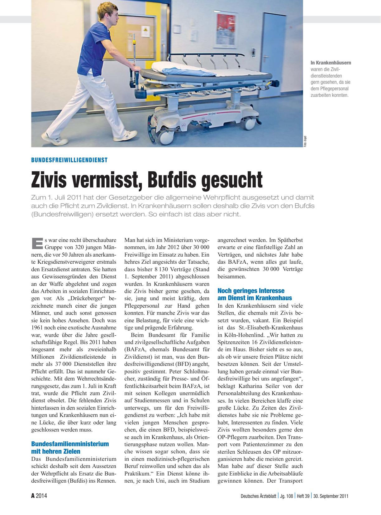 Vorschauseite 1: Bundesfreiwilligendienst: Zivis vermisst, Bufdis gesucht