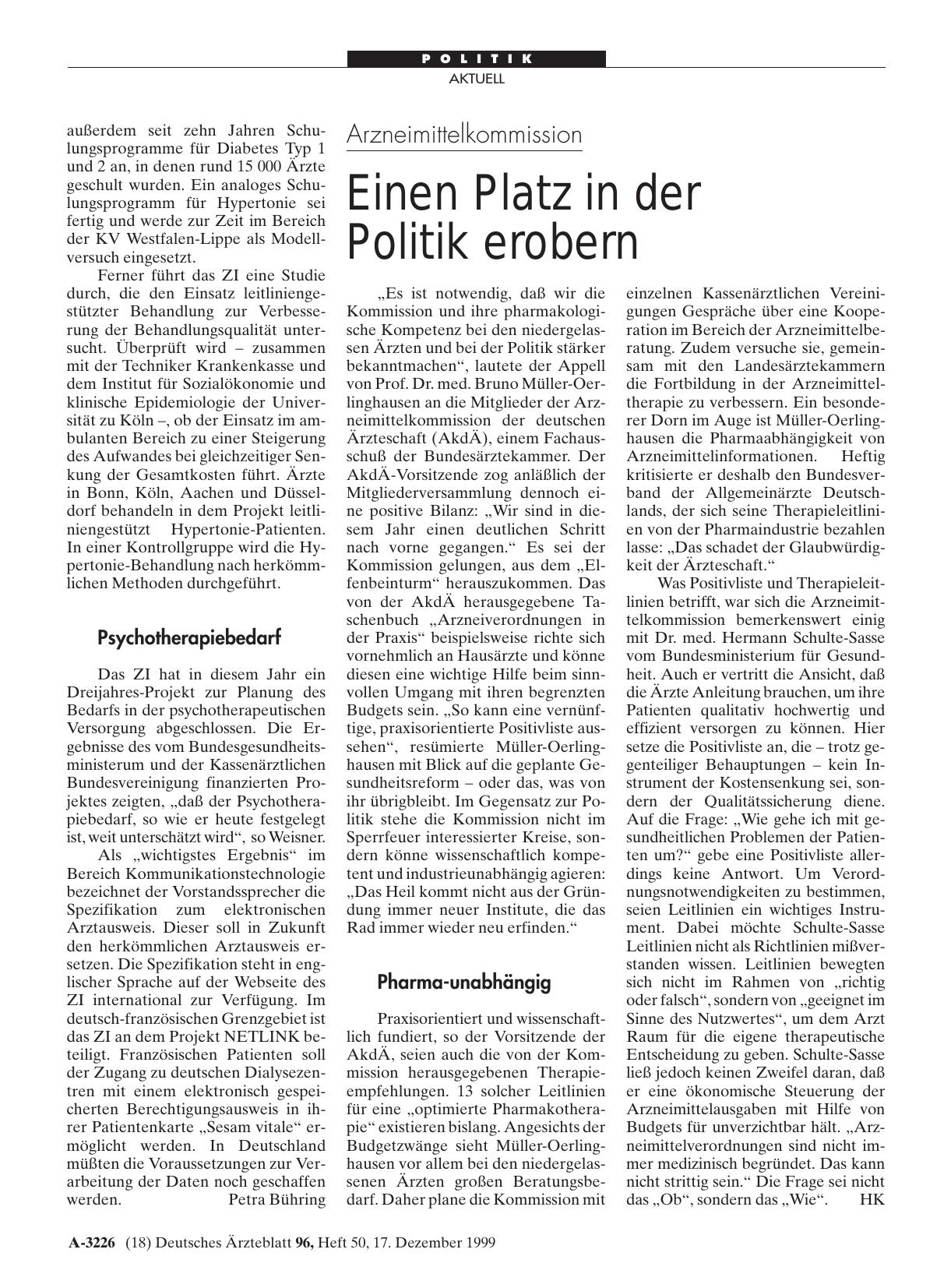 Vorschauseite 1: Arzneimittelkommission: Einen Platz in der Politik erobern