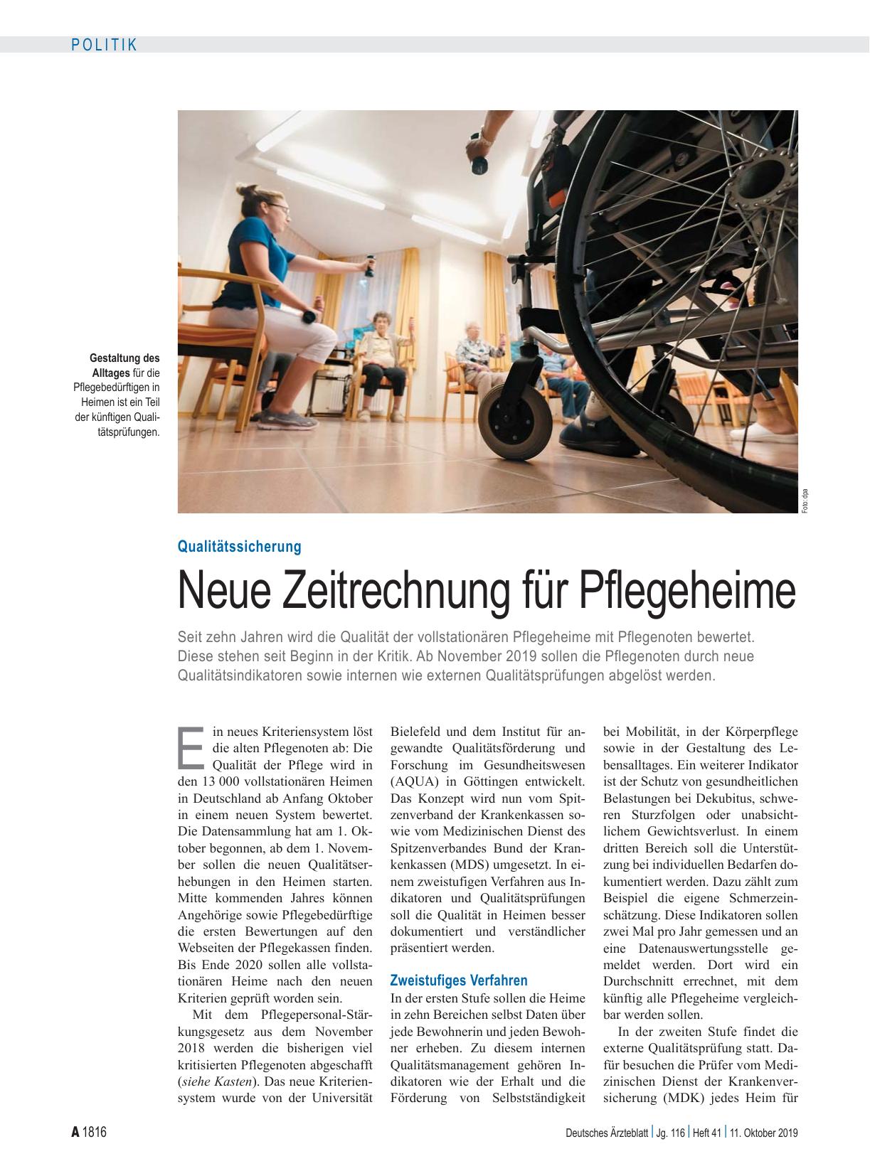 Vorschauseite 1: Qualitätssicherung: Neue Zeitrechnung für Pflegeheime