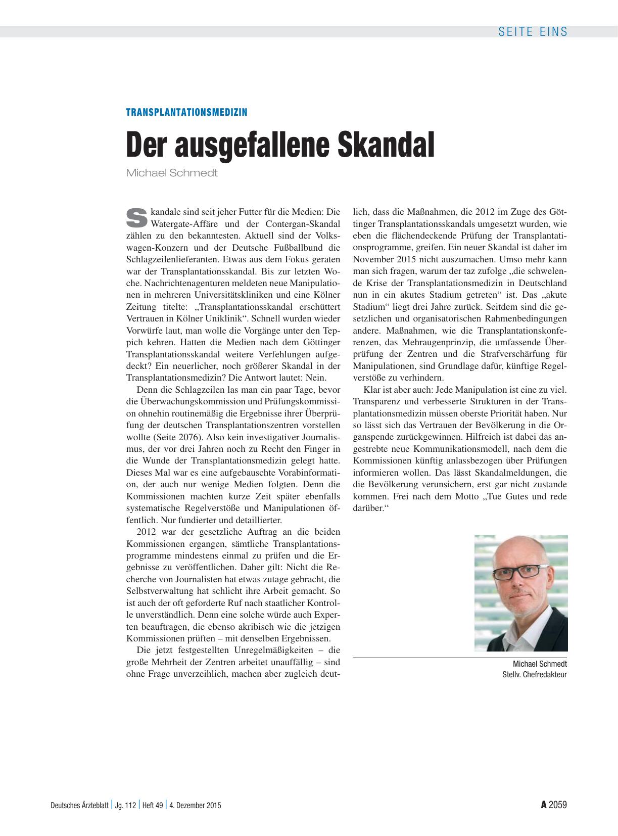 Vorschauseite 1: Transplantationsmedizin: Der ausgefallene Skandal