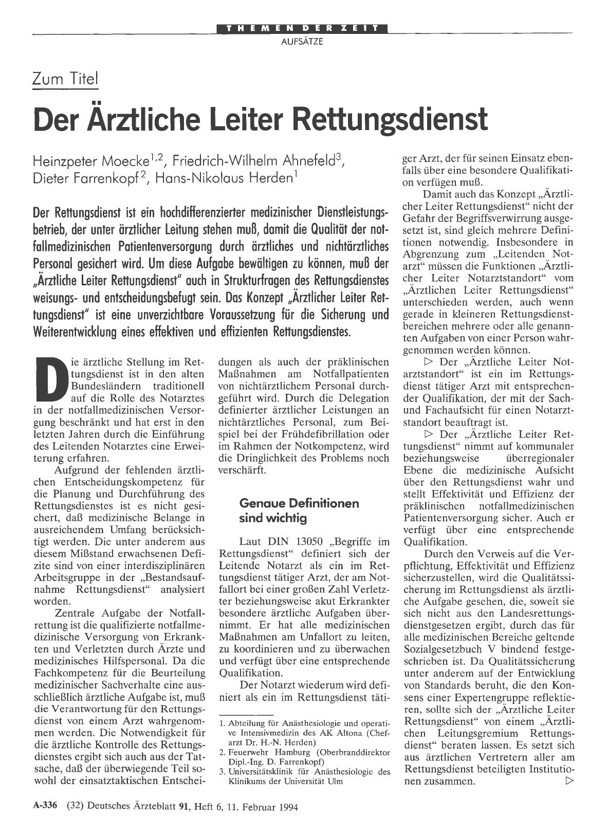 Vorschauseite 1: Zum Titel: Der Ärztliche Leiter Rettungsdienst
