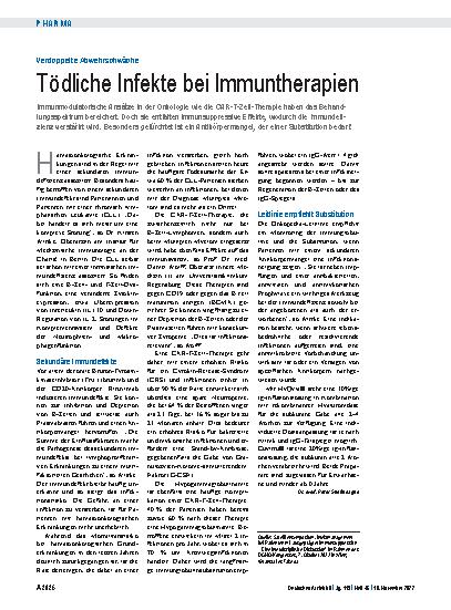 Vorschauseite 1: Verdoppelte Abwehrschwäche: Tödliche Infekte bei Immuntherapien