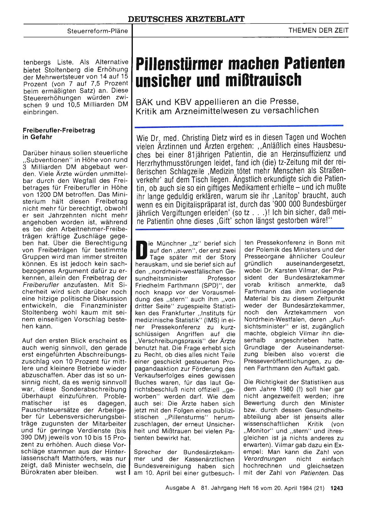 Vorschauseite 1: Pillenstürmer machen Patienten unsicher und mißtrauisch