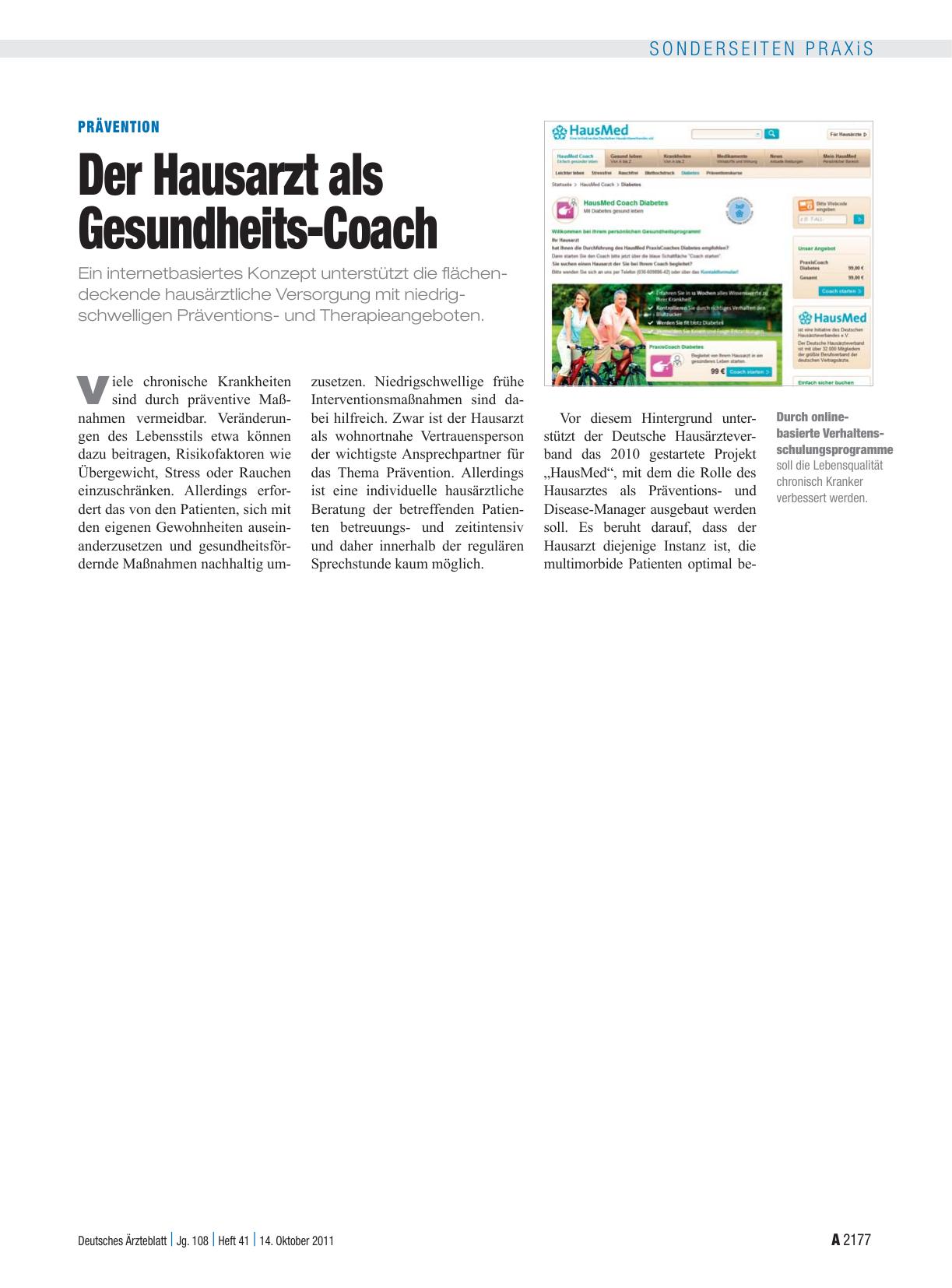 Vorschauseite 1: Prävention: Der Hausarzt als Gesundheits-Coach