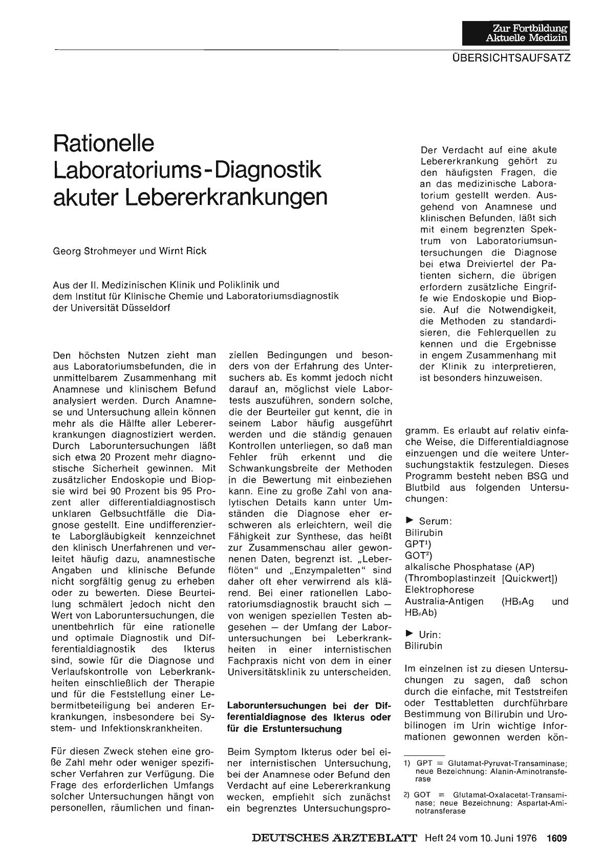 Vorschauseite 1: Rationelle Laboratoriums-Diagnostik akuter Lebererkrankungen