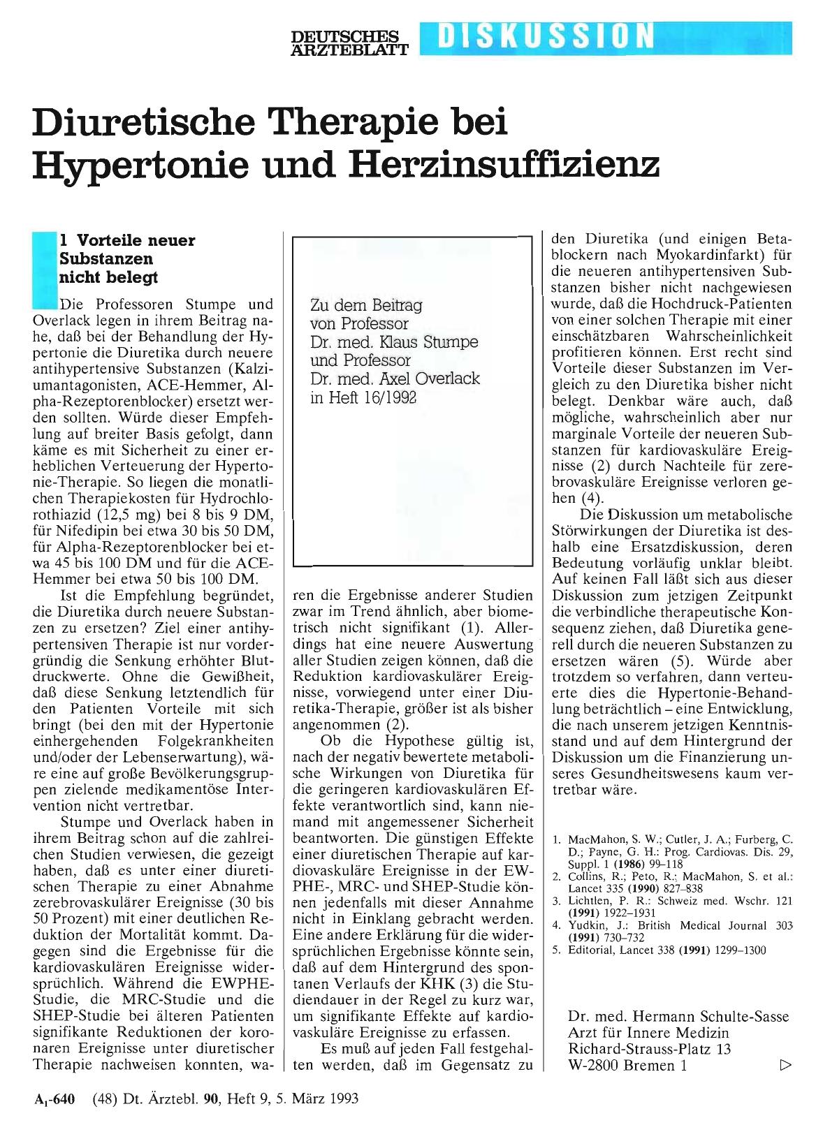 Vorschauseite 1: Diuretische Therapie bei Hypertonie und Herzinsuffizienz: 1 Vorteile neuer Substanzen nicht belegt
