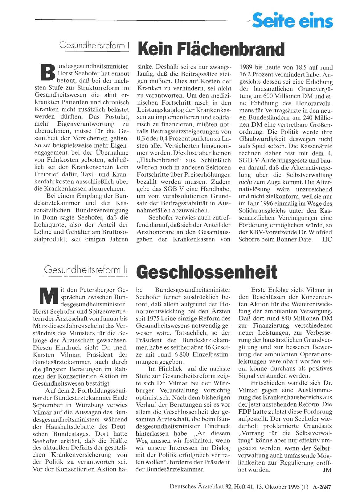 Vorschauseite 1: Gesundheitsreform II: Geschlossenheit