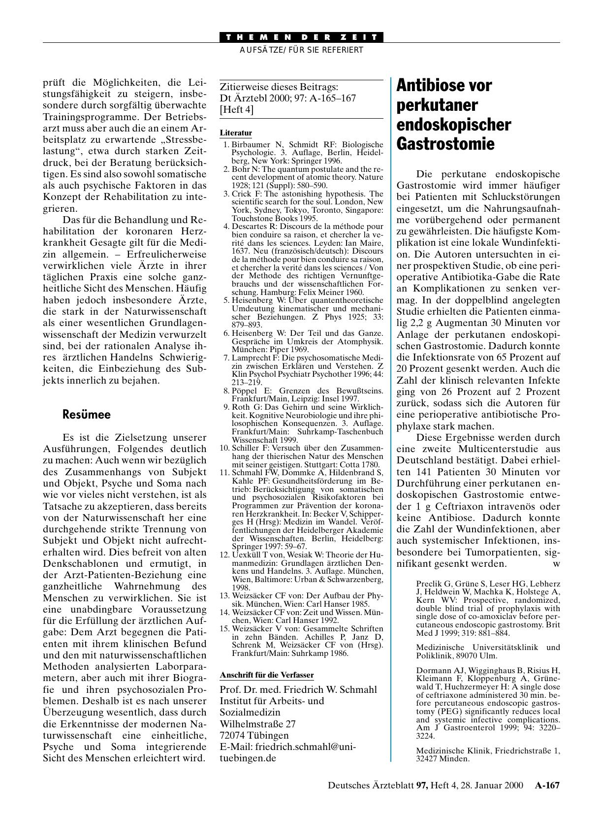 Vorschauseite 1: Antibiose vor perkutaner endoskopischer Gastrostomie