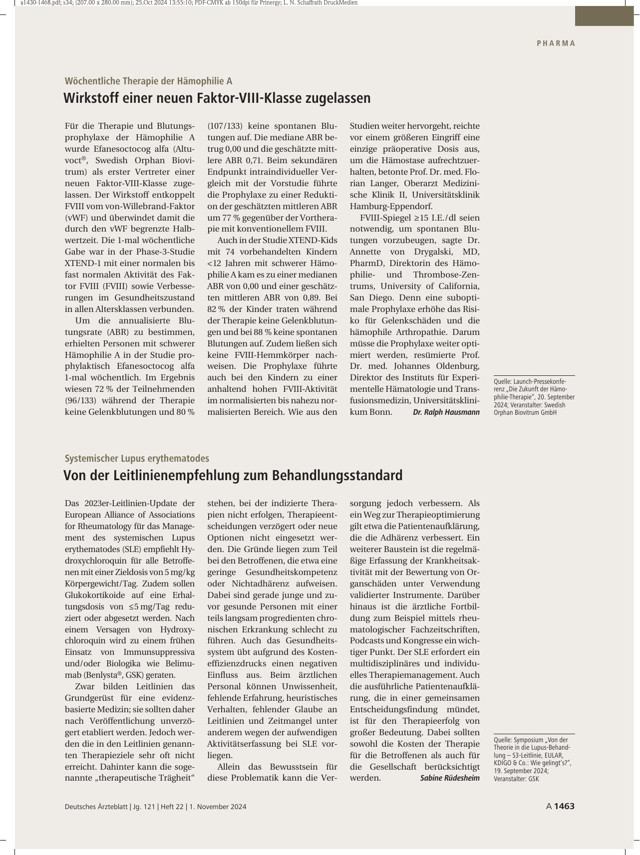 Vorschauseite 1: Systemischer Lupus erythematodes: Von der Leitlinienempfehlung zum Behandlungsstandard