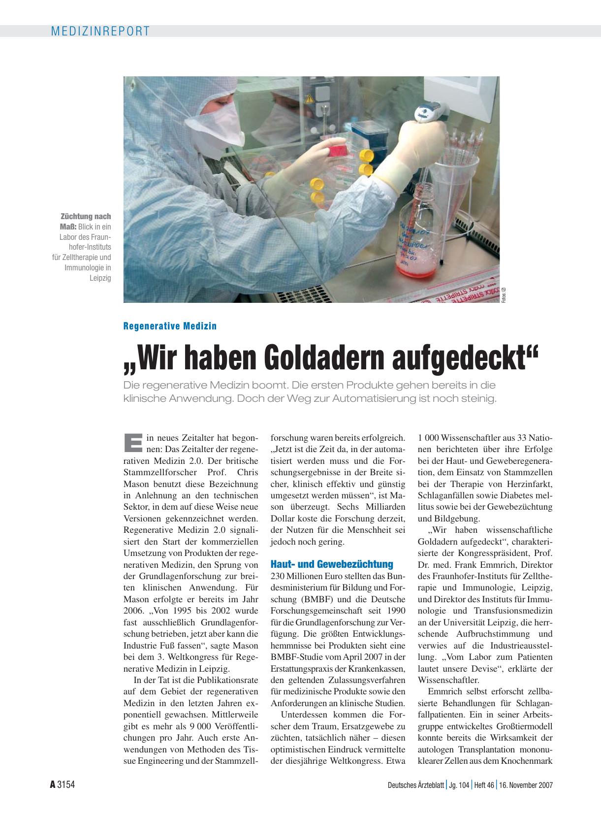 Vorschauseite 1: Regenerative Medizin: „Wir haben Goldadern aufgedeckt“