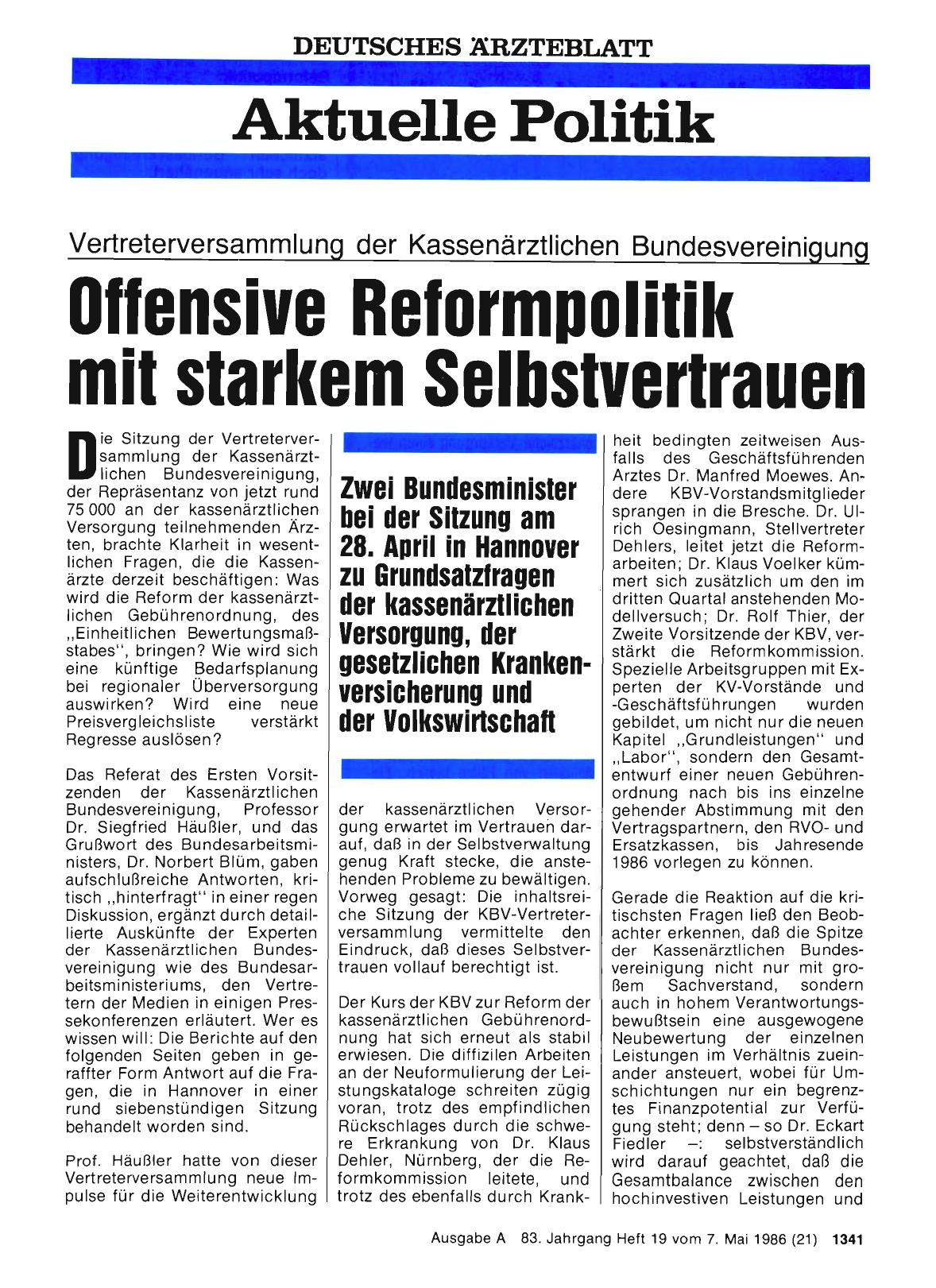 Vorschauseite 1: Vertreterversammlung der Kassenärztlichen Bundesvereinigung: Offensive Reformpolitik mit starkem Selbstvertrauen