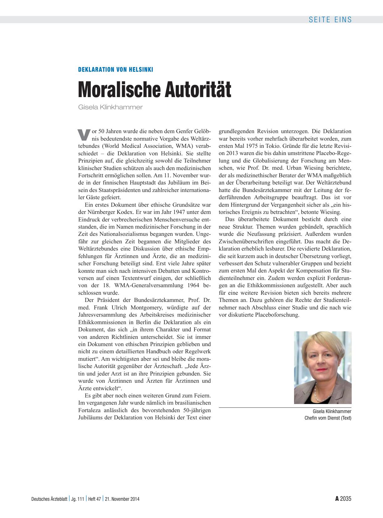 Vorschauseite 1: Deklaration von Helsinki: Moralische Autorität