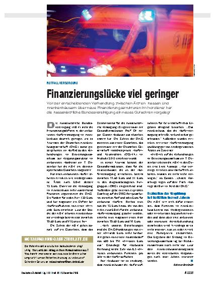 Vorschauseite 1: Notfallversorgung: Finanzierungslücke viel geringer