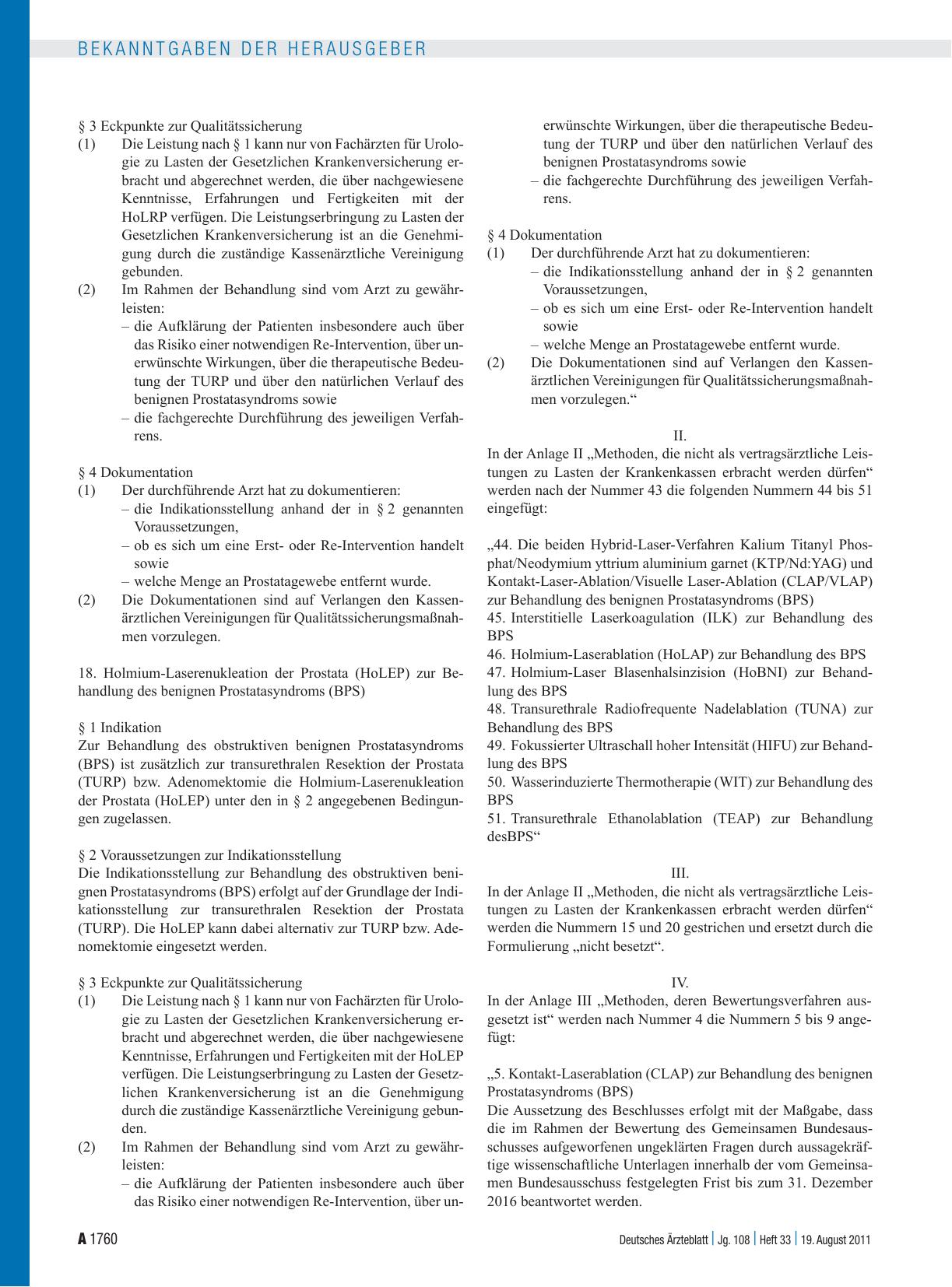 Vorschauseite 2: Beschluss des Gemeinsamen Bundesausschusses über eine Änderung der Richtlinie Methoden vertragsärztliche Versorgung: Nichtmedikamentöse lokale Verfahren zur Behandlung des benigne…