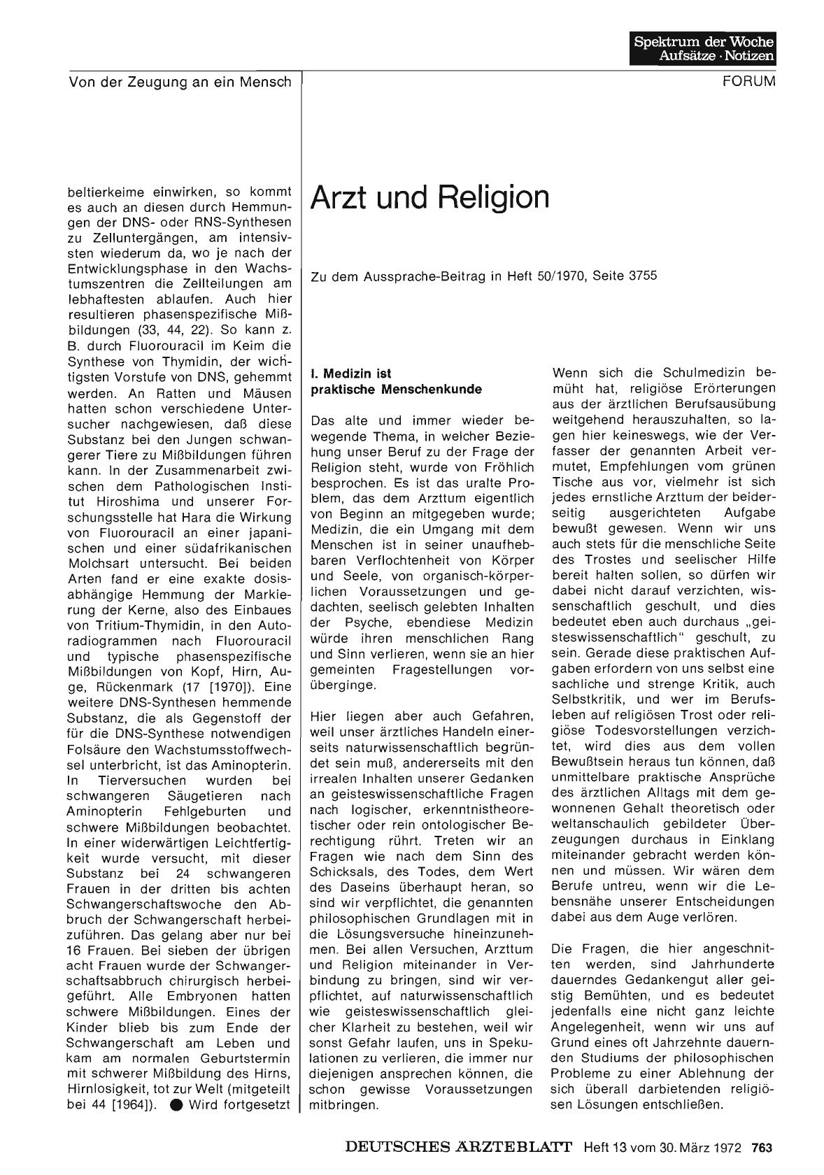 Vorschauseite 1: Arzt und Religion: I. Medizin ist praktische Menschenkunde