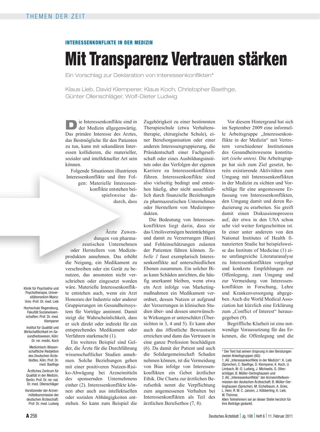 Vorschauseite 1: Interessenkonflikte in der Medizin: Mit Transparenz Vertrauen stärken