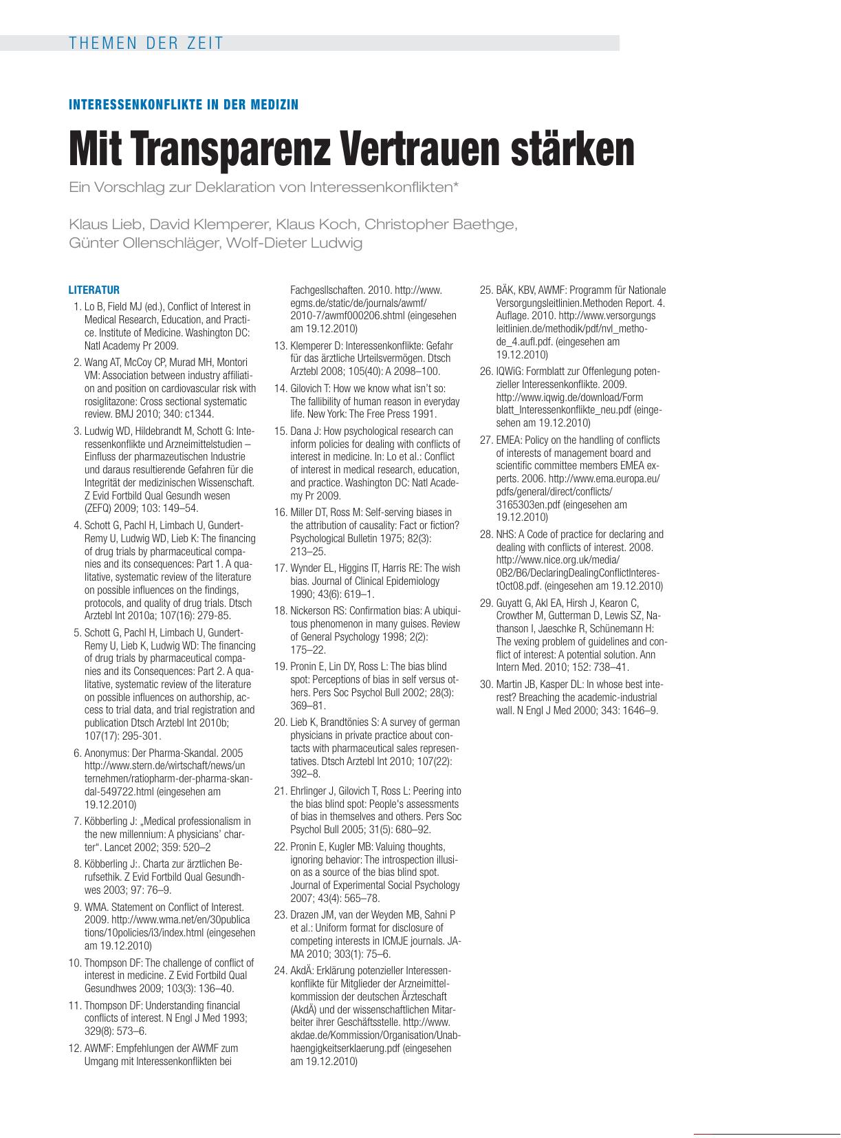 Vorschauseite 5: Interessenkonflikte in der Medizin: Mit Transparenz Vertrauen stärken