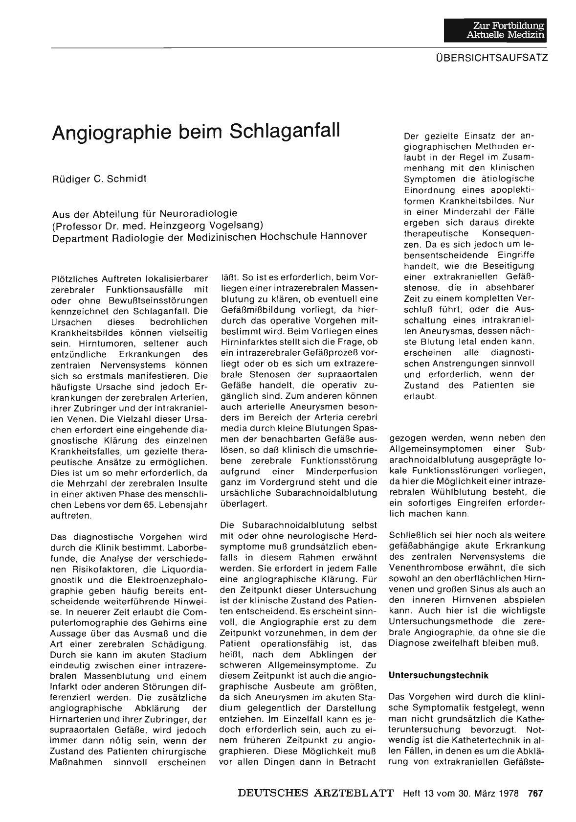 Vorschauseite 1: Angiographie beim Schlaganfall