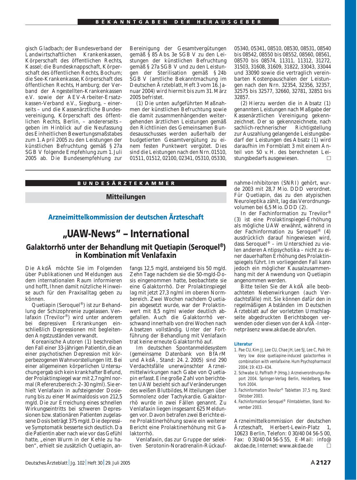 Vorschauseite 1: Mitteilungen: „UAW-News“ – International