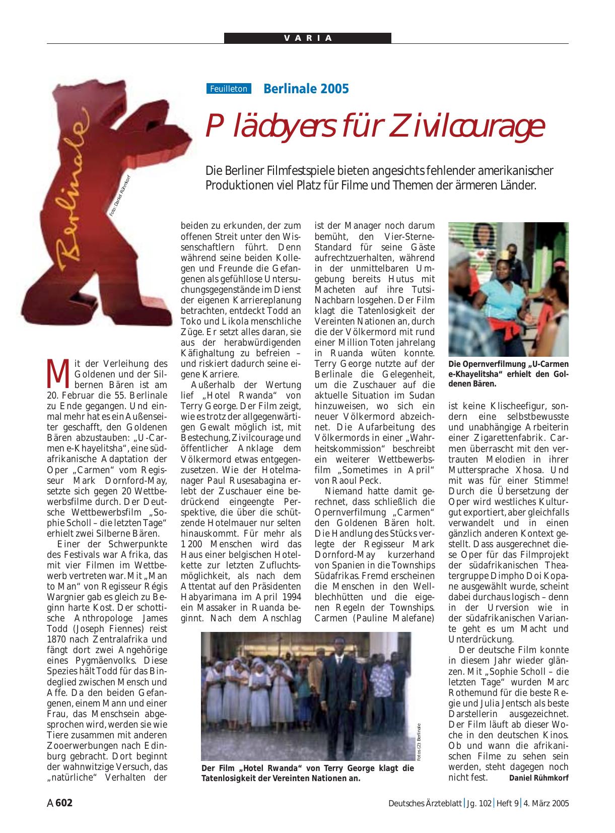 Vorschauseite 1: Berlinale 2005: Plädoyers für Zivilcourage