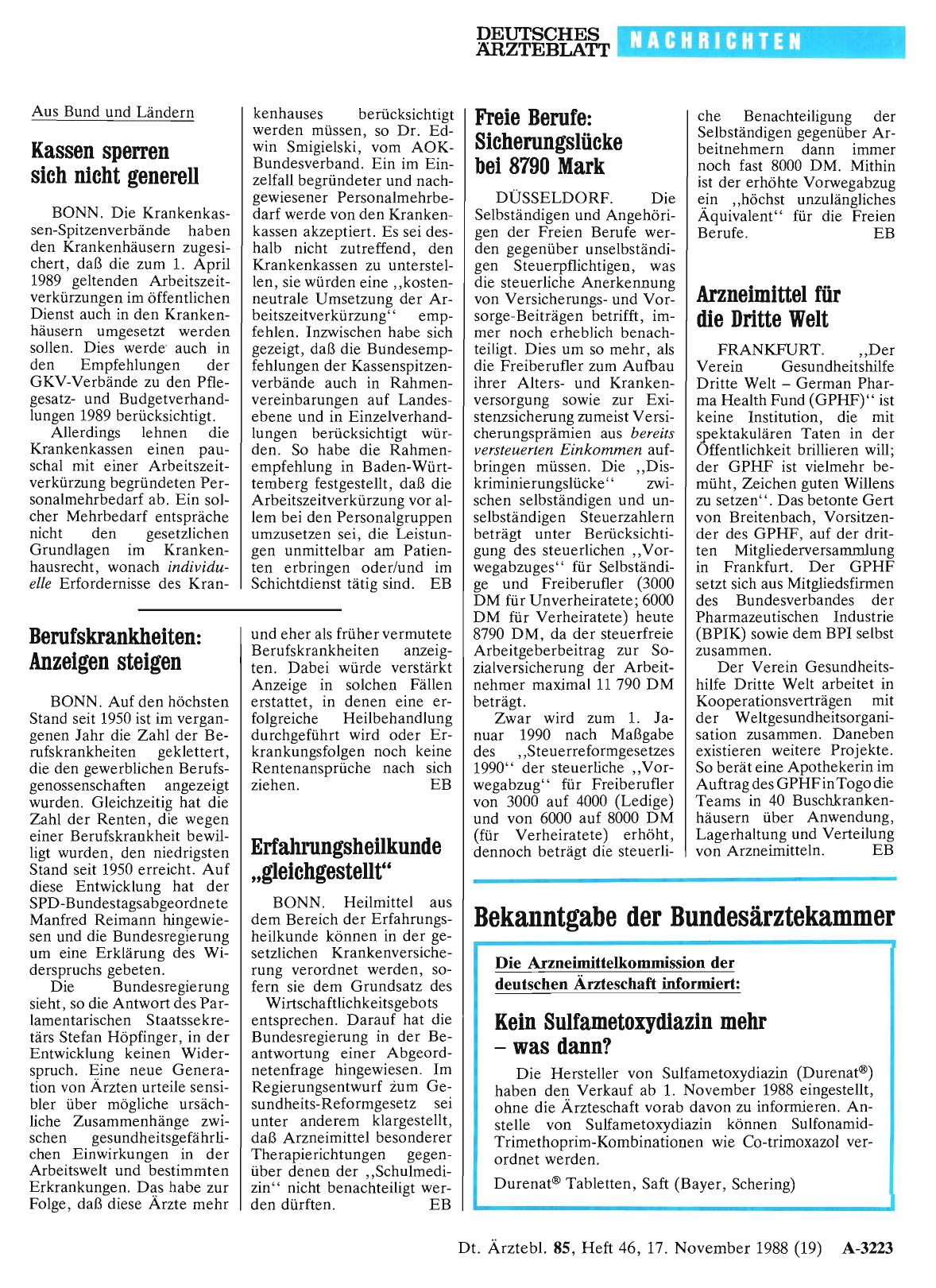 Vorschauseite 1: Die Arzneimittelkommission der deutschen Ärzteschaft informiert: Kein Sulfametoxydiazin mehr — was dann?
