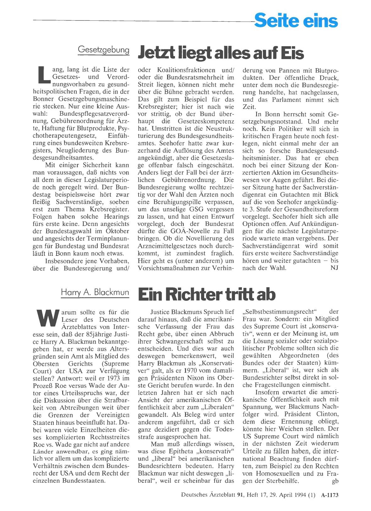 Vorschauseite 1: Harry A. Blackmun: Ein Richter tritt ab