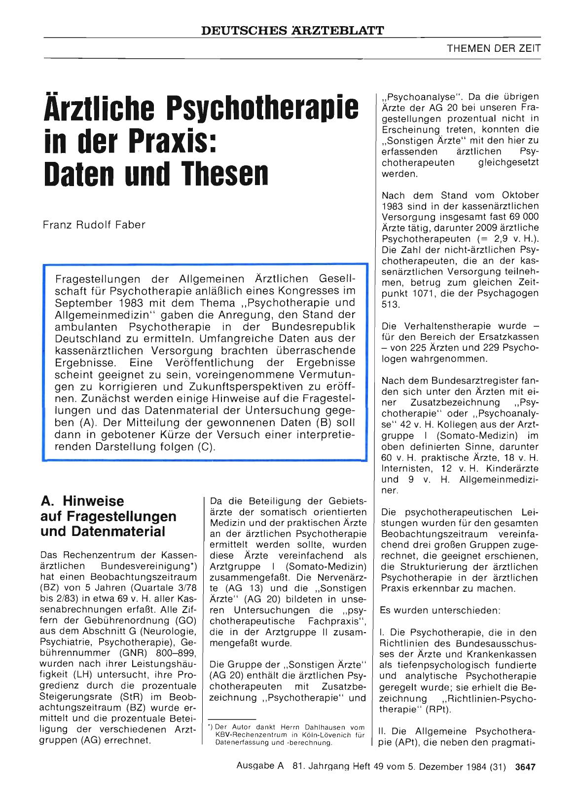 Vorschauseite 1: Ärztliche Psychotherapie in der Praxis: Daten und Thesen