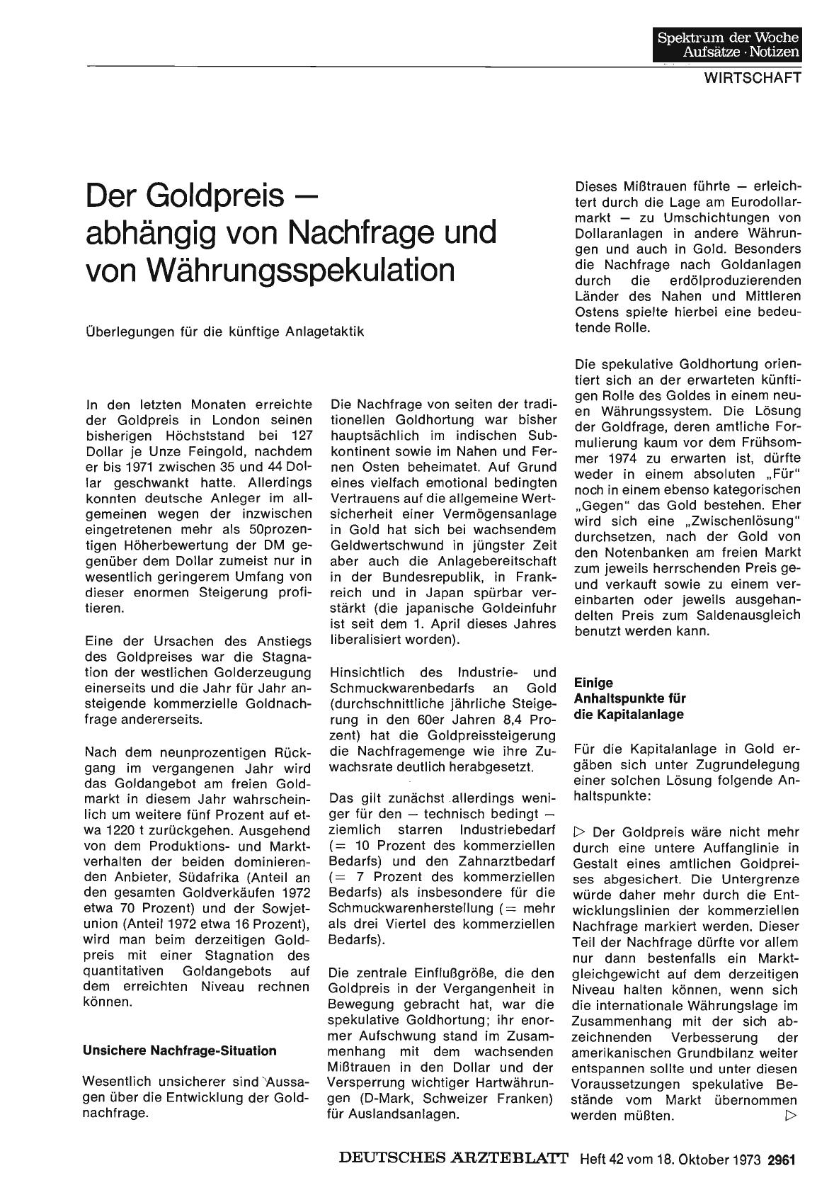 Vorschauseite 1: Der Goldpreis — abhängig von Nachfrage und von Währungsspekulation