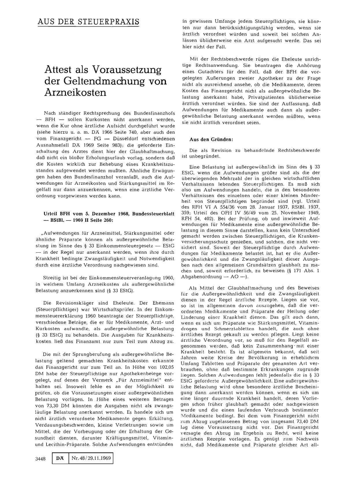 Vorschauseite 1: Attest als Voraussetzung der Geltendmachung von Arzneikosten