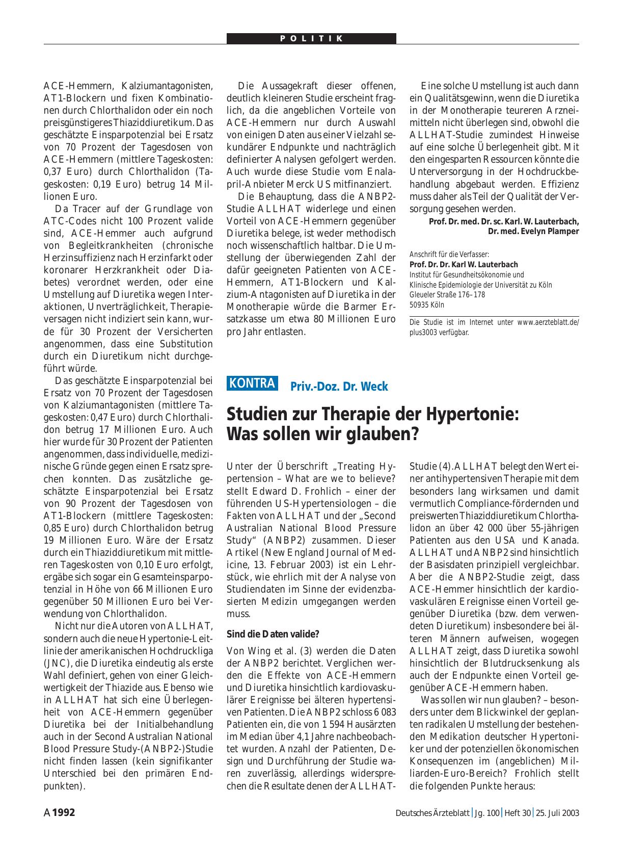 Vorschauseite 1: KONTRA: Studien zur Therapie der Hypertonie - Was sollen wir glauben?