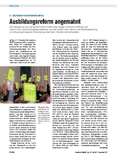 Vorschauseite 1: 31. Deutscher Psychotherapeutentag: Ausbildungsreform angemahnt