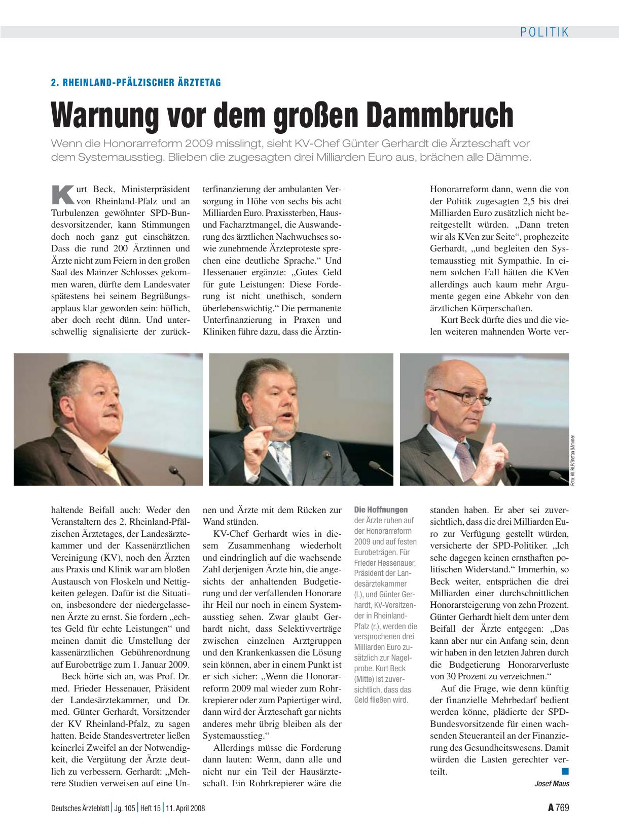 Vorschauseite 1: 2. Rheinland-Pfälzischer Ärztetag: Warnung vor dem großen Dammbruch