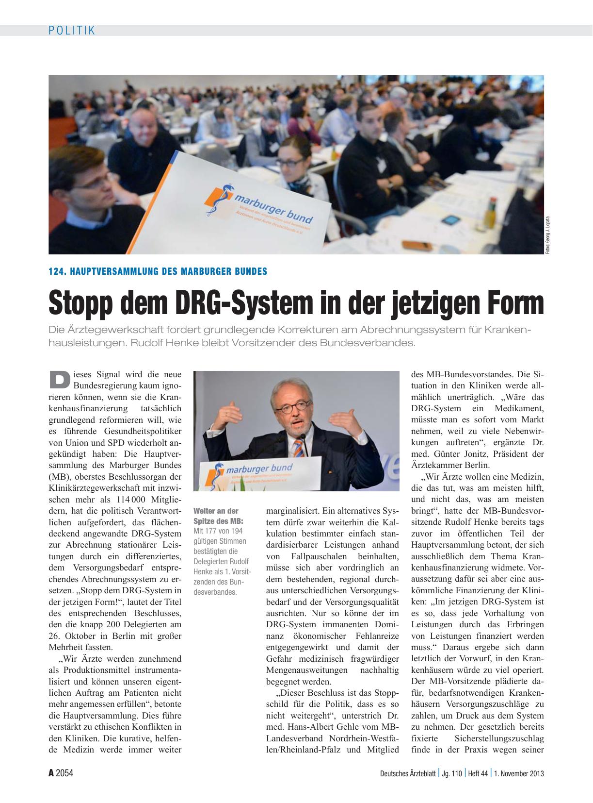 Vorschauseite 1: 124. Hauptversammlung des Marburger Bundes: Stopp dem DRG-System in der jetzigen Form