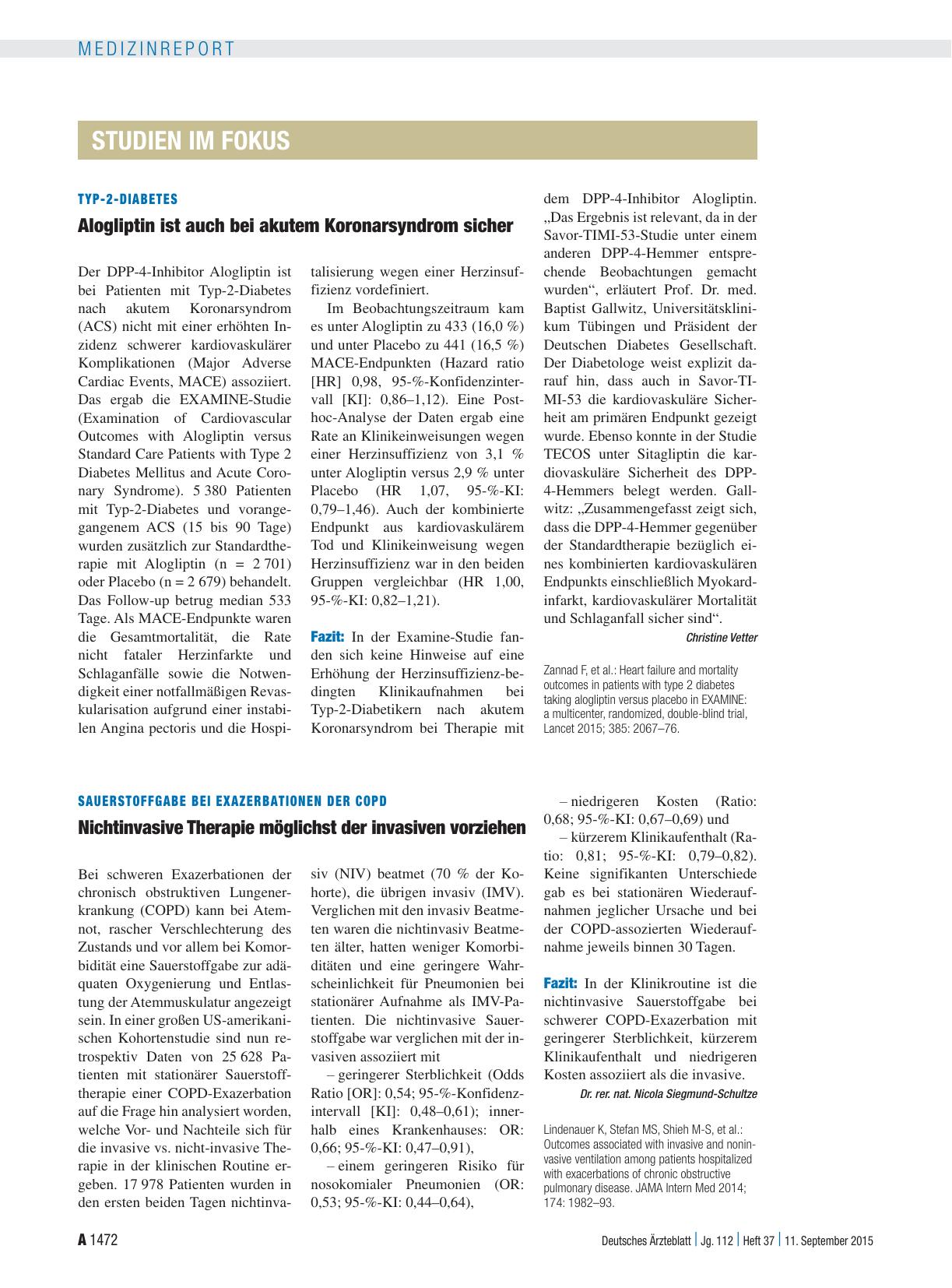 Vorschauseite 1: Typ-2-Diabetes: Alogliptin ist auch bei akutem Koronarsyndrom sicher
