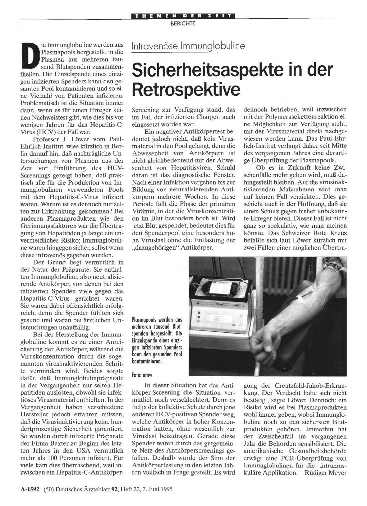 Vorschauseite 1: Intravenöse Immunglobuline: Sicherheitsaspekte in der Retrospektive