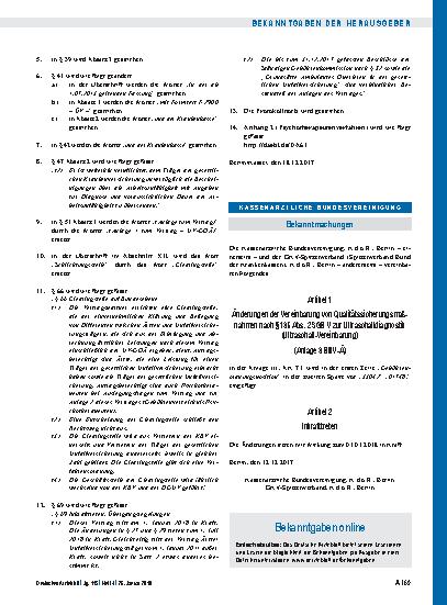 Vorschauseite 1: Artikel 1: Änderungen der Vereinbarung von Qualitätssicherungsmaßnahmen nach § 135 Abs. 2 SGB V, Artikel 2 und Inkrafttreten