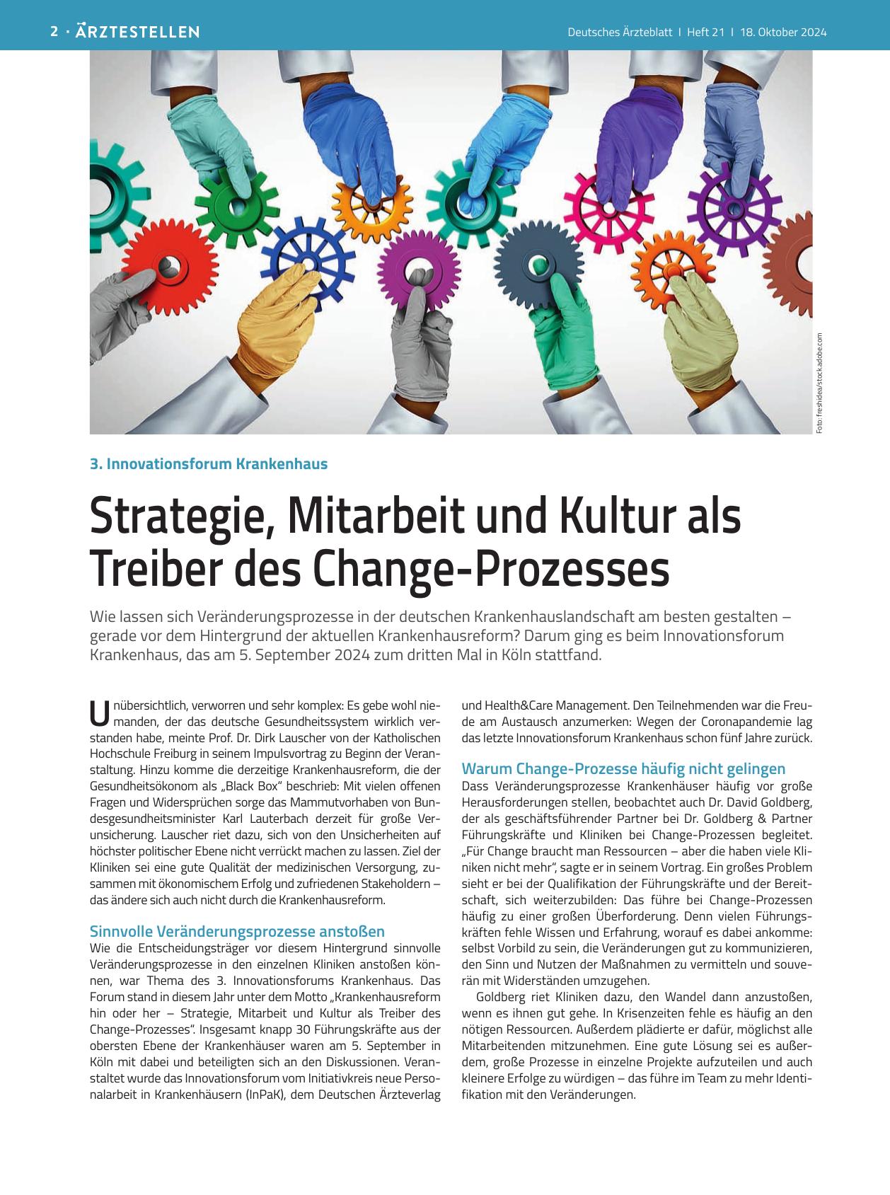Vorschauseite 1: 3. Innovationsforum Krankenhaus: Strategie, Mitarbeit und Kultur als Treiber des Change-Prozesses