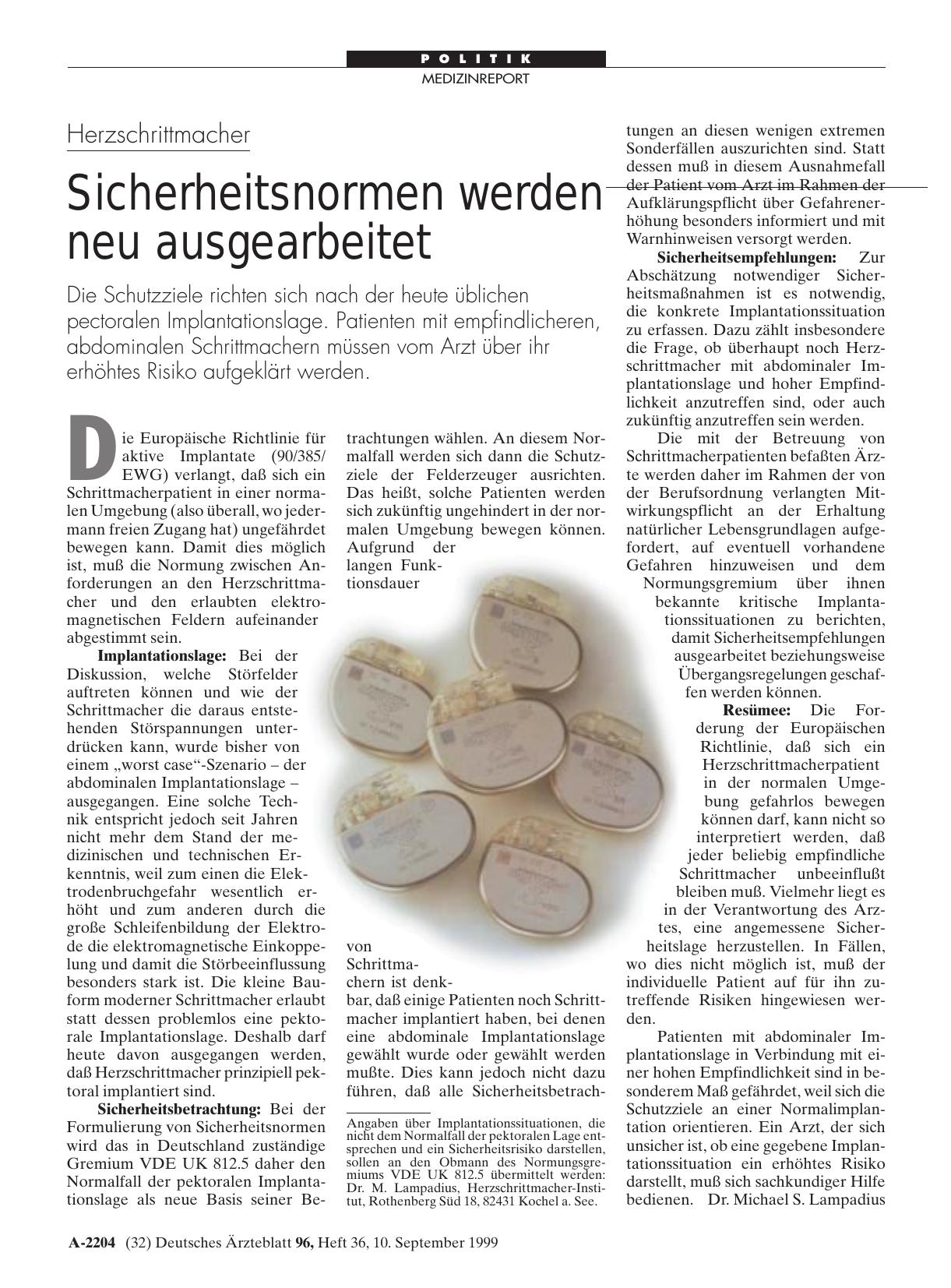 Vorschauseite 1: Herzschrittmacher: Sicherheitsnormen werden neu ausgearbeitet
