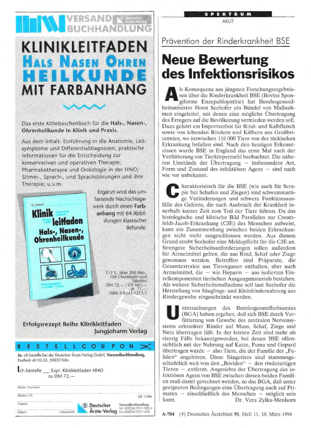 Vorschauseite 1: Prävention der Rinderkrankheit: BSE Neue Bewertung des Infektionsrisikos