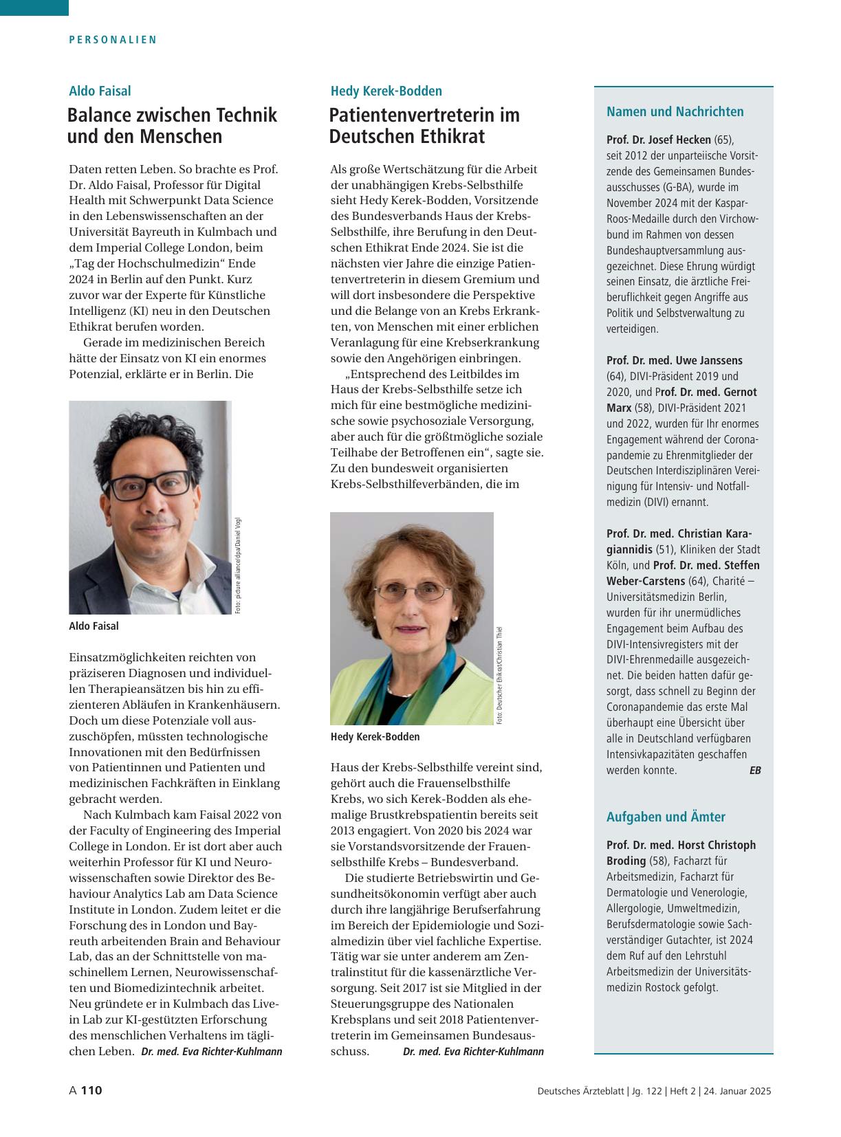 Vorschauseite 1: Hedy Kerek-Bodden: Patientenvertreterin im Deutschen Ethikrat