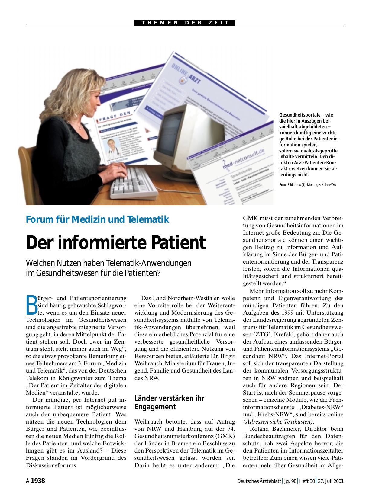Vorschauseite 1: Forum für Medizin und Telematik: Der informierte Patient