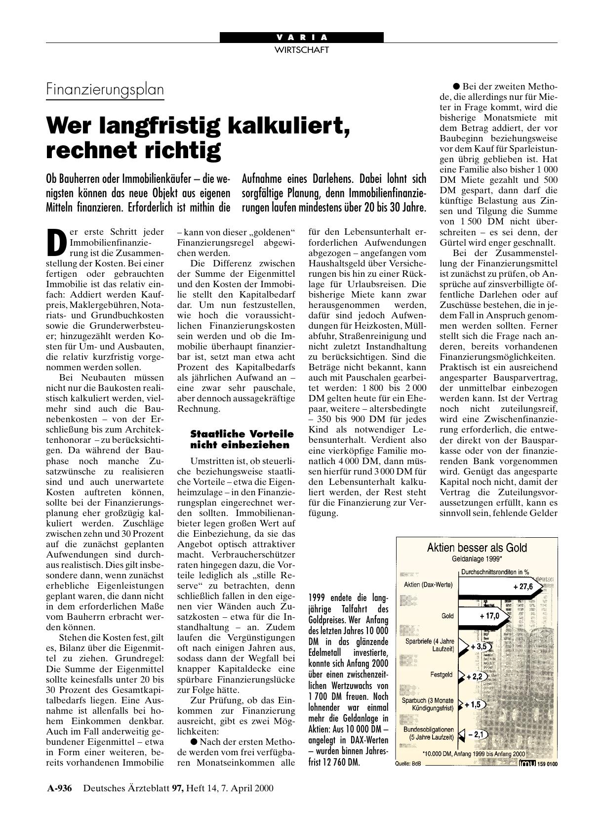 Vorschauseite 1: Aktien besser als Gold