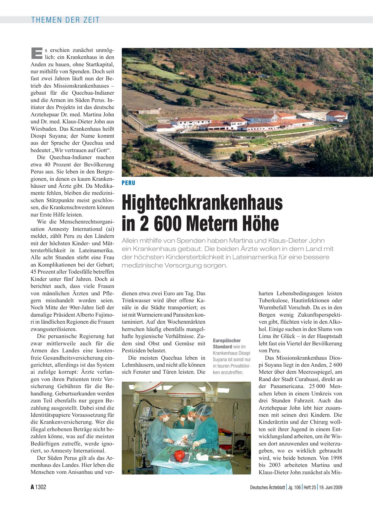 Vorschauseite 1: Peru: Hightechkrankenhaus in 2. 600 Metern Höhe