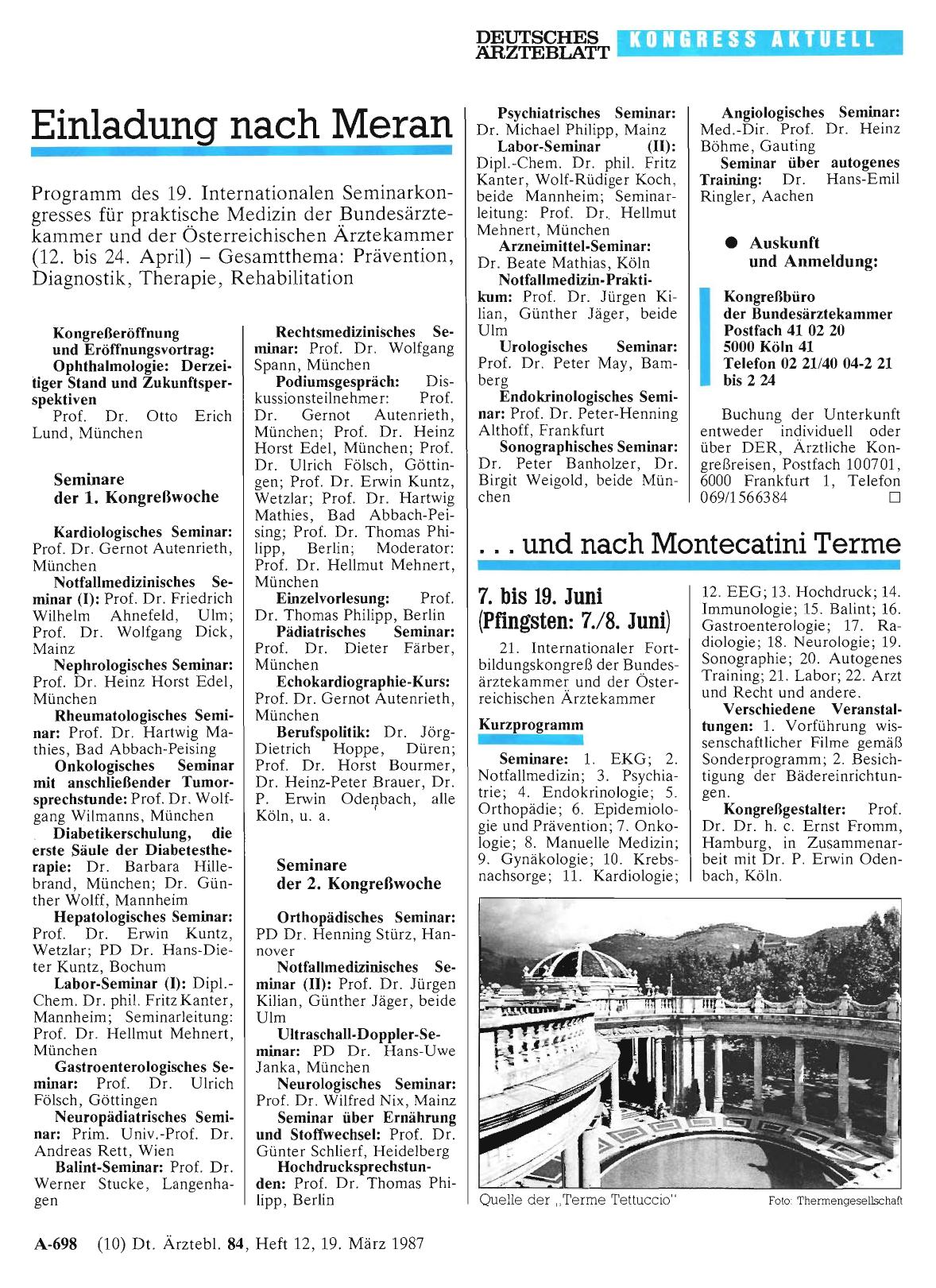 Vorschauseite 1: Einladung nach Meran. .. und nach Montecatini Terme