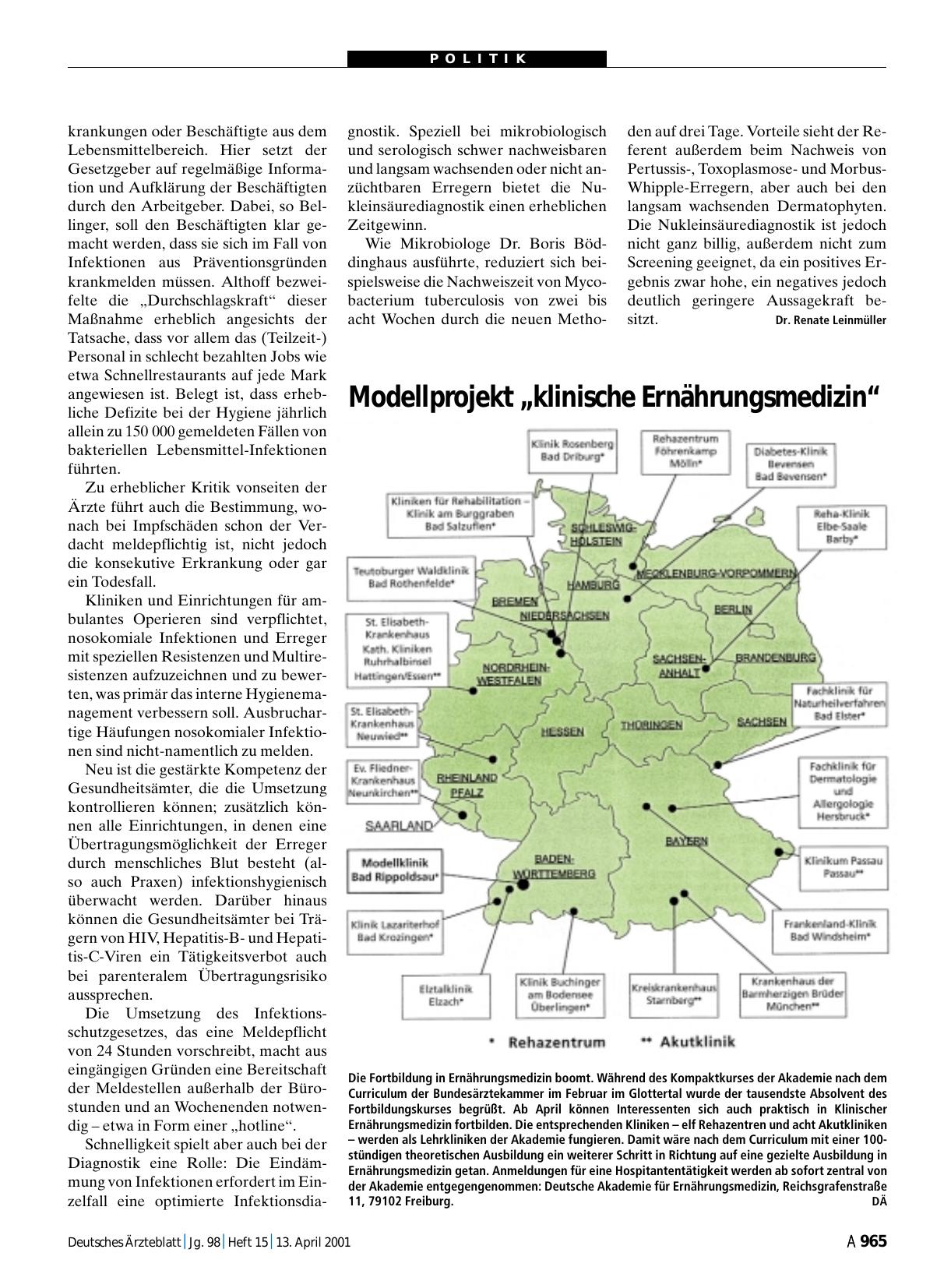 Vorschauseite 1: Modellprojekt „klinische Ernährungsmedizin“