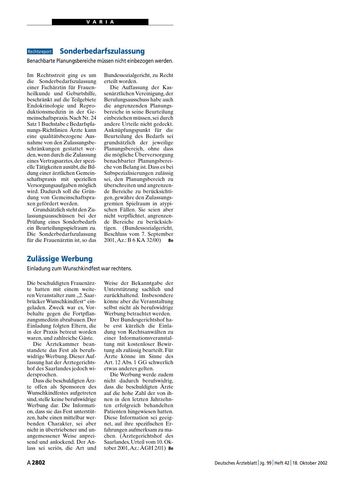 Vorschauseite 1: Sonderbedarfszulassung: Benachbarte Planungsbereiche müssen nicht einbezogen werden